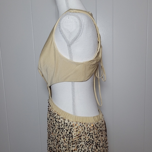 NWT 12th Tribe Era Sequin Maxi Dress Cut Out Lace Up Low Back Evening Prom LG - Picture 12 of 16